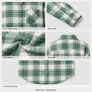Camisa de Franela a Cuadros Verde para Mujer, Manga Larga, Cuello con Botones, Corte Regular Informal, con Bolsillos, Ropa de Invierno, Camisas para Dormir - Product Image 6