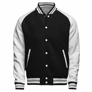<b>Men</b> Varsity Jacket <b>Black</b> White Color Block Regular Fit Turn Down Collar Polyester Material Casual Style Autumn Wear - Product Image 4