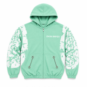 เสื้อฮู้ดดี้โอเวอร์ไซส์สีเขียวมิ้นท์พรีเมียม ผ้าฟลีซโพลีเอสเตอร์ 100% ซิปหน้า สไตล์สตรีทแวร์สีขาว ยูนิเซ็กส์ แห้งเร็ว มีกระเป๋าแบบมีโซ่ - Product Image 1