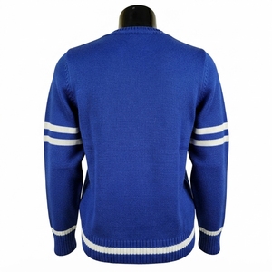 Women's 100% Cotton Blue Knitted V Neck Cardigan White Stripes <b>Custom</b> Greek Letters Applique Vintage Preppy Style Long Sleeve - Product Image 2
