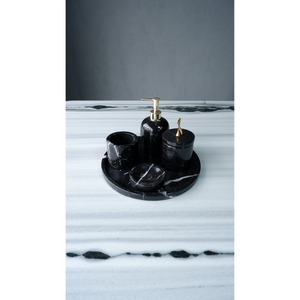 Juego de baño de lujo de seis piezas en mármol negro, forma redonda, fácil de limpiar, para baños modernos - Product Image 2