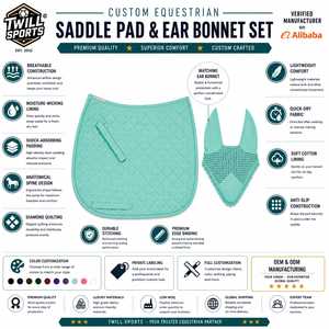 Tapis de selle matelassé turquoise avec voile anti-mouches respirant en crochet, tissu tissé unisexe imprimé numériquement couleur unie 140g, ensemble - Product Image 4