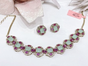 Alluring Premium Quality <b>Silver</b> Plated Classic Designer <b>Necklace</b> <b>Set</b> with Earrings for Wedding Party Function Wear Collection - Product Image 2