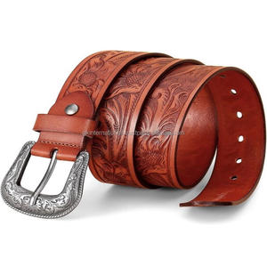 Cinturón de herramientas de cuero de vaca genuino de grano completo para hombres y mujeres con botón a presión ajustable Conjunto de hebilla de diseño floral - Product Image 2