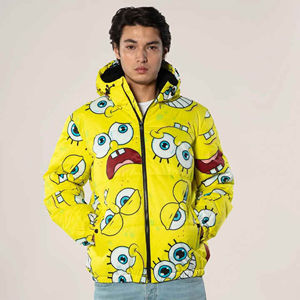 Chaqueta con capucha amarilla para hombre 2026 al por mayor, con estampado gráfico de cara de caricatura en toda la superficie, con cremallera, estilo casual, streetwear, abrigo de moda - Product Image 1