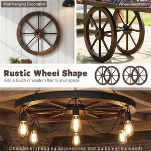 Set di 4 Ruote di Carro Rustiche in Legno di Abete Carbonizzato da 24 Pollici per Decorazione Western, con Cerchio in Metallo Rinforzato - Product Image 5