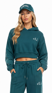 Conjunto de dos piezas personalizado: Sudadera con capucha extragrande y corte recortado, hombros caídos, ajuste relajado, y pantalones de chándal de pierna ancha con ribete recto. - Product Image 4