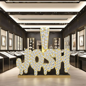 Collar con Colgante de Letra Inicial Personalizada en Estilo Hiphop Moderno, Oro Sólido de 10K, con Diamantes de Moissanita, Unisex, para Regalo - Product Image 5