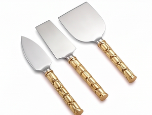 <b>Cheese</b> <b>Knives</b> <b>Set</b> In Stainless Steel With Brass Handles Dishwasher Safe Perfect For Hotel Ware And Tableware Accessories - Product Image 1