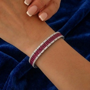 Antique Jewelry Popular Design Best Quality 18k Solid White Gold Natural Diamond Princess <b>Ruby</b> Tennis <b>Bracelet</b> For Lady - Product Image 3