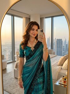 Soft Chiffon <b>Silk</b> Saree with Sequence Embroidery Border & Stitched Mono <b>Silk</b> Blouse Classic Embroidery Saree Graceful Party Wear - Product Image 4