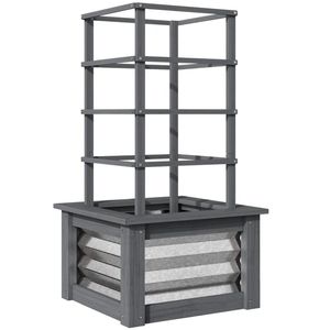 Fioriera Rialzata in Legno con Telaio a Griglia e Vaso Grigio, Contenitore Resistente per Piante da Esterno, Recinzioni, Tralicci e Cancelli - Product Image 5
