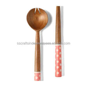 Ensemble de cuillère et de fourchette à salade en bois élégant avec finition polie, durable, lavable au lave-vaisselle, ustensiles de cuisine pour la maison et les restaurants - Product Image 6