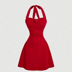 Robe décontractée pour femme à manches longues, col en V, style halter, avec col contrastant et ourlet évasé – Légère et fluide pour le printemps, l'automne et l'hiver - Product Image 6