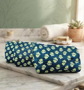 Handmade Block Print Cotton Quilted Cosmetic <b>Bag</b> Set Indian Floral Makeup Pouch Travel <b>Toiletries</b> <b>Bag</b> - Product Image 1