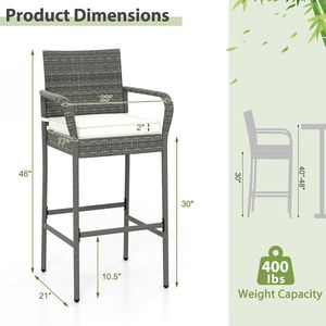 Set di 2 Sgabelli da Bar in Vimini con Braccioli e Cuscini Morbidi per Veranda e Giardino, Ideali per l'Intrattenimento all'Aperto - Product Image 5