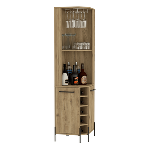 Mobile Bar angolare a due porte Bosnia con cinque portabottiglie da incasso quattro ripiani interni due unità di stoccaggio indipendenti a porta singola - Product Image 2
