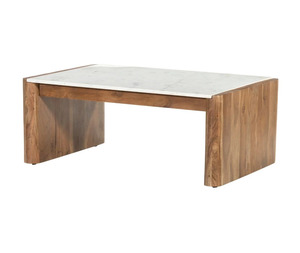 Mesa de Centro Moderna y Duradera con Marco de Madera de Mango y Tapa de Mármol con Vetas Naturales, Mueble para Sala de Estar - Product Image 1