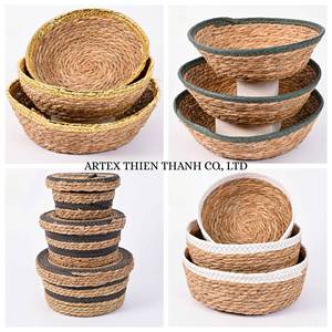 Best Selling Water Hyacinth <b>Storage</b> <b>Basket</b> Handmade Braided Woven Organizer for Home Decor OEM Export Rustic Bowl - Product Image 1