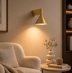 Brushed Aluminum Cone Wall Sconce | Modern Minimalist Bedside Reading Lamp Sule - Product Image 1