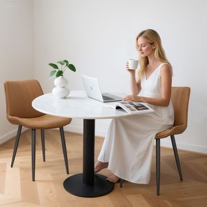 Set di 4 Sedie da Pranzo Senza Braccioli in Pelle PU Marrone con Motivo Ondulato e Gambe in Metallo per Cucina, Ristorante, Soggiorno - Product Image 4