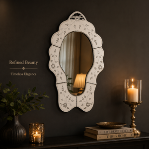 Luxury Venetian <b>Mirror</b> with Unique Organic Curved Shape and Floral Etched Glass Frame Antique Decorative Wall <b>Mirror</b> for Home - Product Image 5