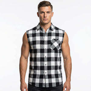 Camisa de Franela a Cuadros sin Mangas para Hombre, Cuello con Botones, Diseño Informal a Cuadros, Transpirable, de Algodón, para Verano - Product Image 1