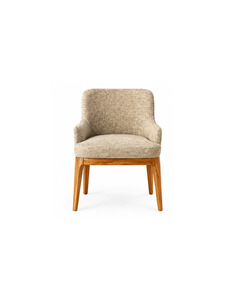 Fauteuil rembourré moderne avec pieds en bois, assise en tissu, design mid-century pour salle à manger ou salon. - Product Image 1