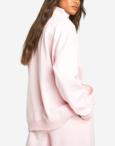 Sudadera de mujer con media cremallera, 100% algodón, oversize, con logo personalizado, color gris sólido, de alta calidad con OEM. - Product Image 6