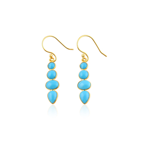 Pendientes al por mayor de turquesa azul con engaste de bisel, pendientes colgantes chapados en oro de 18k, joyería de moda para mujer, pendientes geométricos con gancho de latón. - Product Image 1