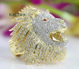 Anillo de cóctel unisex de plata 925 con moissanita y cabeza de león, engaste pavé, joyería de lujo con diseño animal unisex - Product Image 3