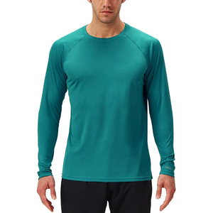 Stylish <b>Men's</b> Long Sleeve Bright Teal Rash Guard UPF 50 Plus Sun Protection Quick Dry Lightweight Athletic Swim Shirt Bulk - Product Image 1