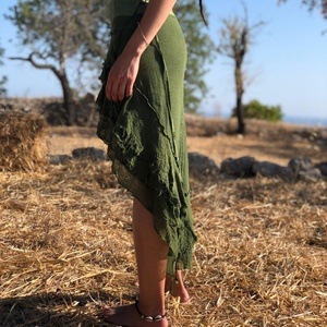 Falda Maxi de Pana Estilo Bohemio Élfico con Motivo de Hojas, Falda Larga Fluida Inspirada en Hadas, Ropa de Playa - Product Image 4