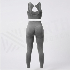 North Approach 2 Piece Yoga Set Racerback <b>Crop</b> <b>Top</b> High Waist Full Length Leggings Solid <b>Blue</b> Breathable Seamless Women's - Product Image 3