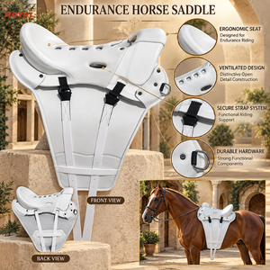 Selle de cheval blanche Endurance, légère, ergonomique et ventilée |   Système de sangles sécurisées, équipement équestre durable - Product Image 5