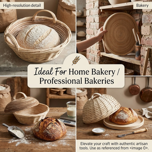 Panier de levage en rotin naturel pour pain, panier de fermentation pour levain, banneton rond, panier de levage de pâte, outil de boulangerie - Product Image 3