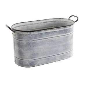 Jardinière ronde en métal galvanisé blanc pour jardin, maison, patio, bureau – Pots et jardinières - Product Image 5