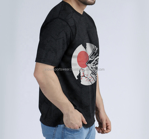 T-shirt noir à manches courtes pour homme, col rond, coupe classique, logo imprimé sur le devant, jersey décontracté, respirant, design à motifs - Product Image 3