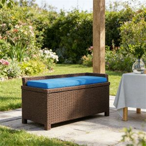 Sgabello Contenitore Blu per Esterni con Piattaforma, Comodo Sedile Mobile per Uso Interno/Esterno - Product Image 1