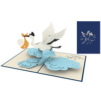Tarjeta Pop-up 3D de Cigüeña y Bebé al por Mayor con Sobre, Anuncio de Nacimiento Personalizado, Tarjetas de Felicitación de Papel Origami Hechas a Mano
