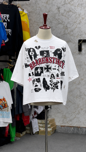 เสื้อยืดกราฟิกโอเวอร์ไซส์สั่งทำพิเศษสำหรับผู้ชาย ผ้าฝ้าย 100% สไตล์สตรีทแวร์ วินเทจ ลุคซักยับ พิมพ์ลาย เสื้อยืดเนื้อหนา รับผลิตแบบ OEM ODM - Product Image 3