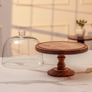 Support à gâteau rond en bois Curio Craft avec dôme en verre, présentoir à desserts fait main, finition bois naturel, écologique CC-HCS 26 - Product Image 1