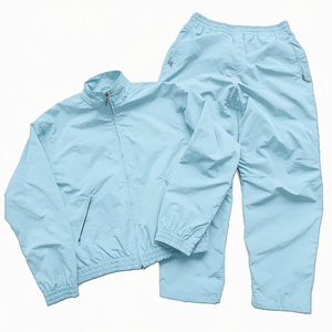 Survêtement unisexe bleu clair à manches longues, col montant, fermeture éclair, couleur unie, séchage rapide, léger, pour le printemps - Product Image 1