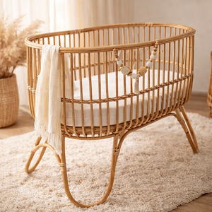 Cuna de mimbre para bebé, forma ovalada, color natural, con juguetes de nubes y estrellas y manta de encaje, para bebés de 0 a 24 meses, unisex - Product Image 2