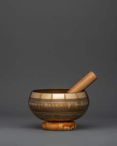 Magnifique bol chantant en laiton antique avec coussin en bois pour la récitation de mantras, la guérison par le Reiki, la méditation et l'ambiance de salle. - Product Image 2