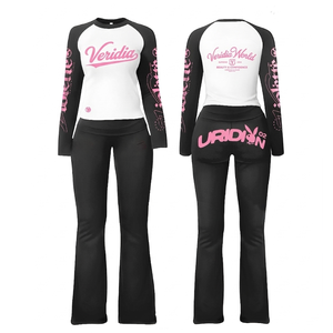 Premium 180 GSM Polyester Spandex Women T Shirt Pant <b>Set</b> <b>White</b> Black Raglan Panel Digital Print Custom Logo Women's <b>Sets</b> - Product Image 1