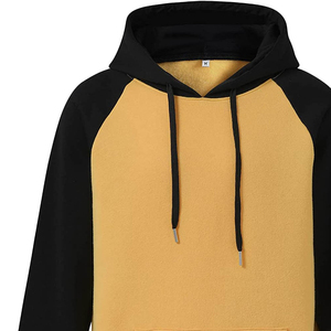 Sweat-shirt à capuche personnalisé pour homme 2026, jaune et noir, manches raglan, en molleton de coton, coupe décontractée, couleur unie, avec poche avant, pour l'automne - Product Image 3