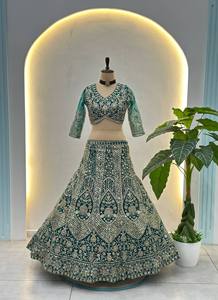 Ramdev Trading Women's Lehenga Choli Dupatta Vintage Traditional Style Butterfly <b>Net</b> Embroidery Regular Length Recycled Party - Product Image 5