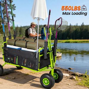 Carrello da Pesca All-Terrain 9.85 per Carichi Pesanti, Carrello da Spiaggia con Portacanne e Portaombrelli, Carrello Pieghevole da Giardino e Campeggio - Product Image 2