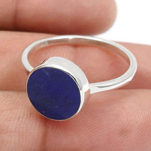 Solid 925 Sterling Silver Minimalist Round Cut <b>Lapis</b> <b>Lazuli</b> Gemstone <b>Ring</b> Vintage Handmade Boho Style Wedding And Party Jewelry - Product Image 3
